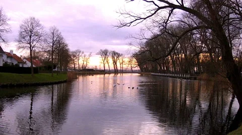 Sunset in a small dutch town Sluis. Stock Footage 34936535