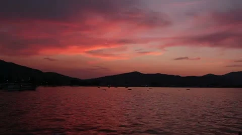 Sunset in small port of Stavros Stock Footage 11845721