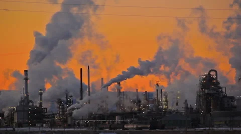 Sunset Smoke stacks Stock Footage 52454102