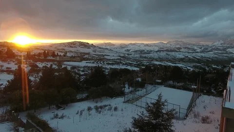 Sunset snow in Sicily fields Stock Footage 76054543