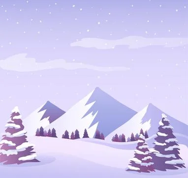 Sunset snowy mountains, vector winter landscape Stock Illustration