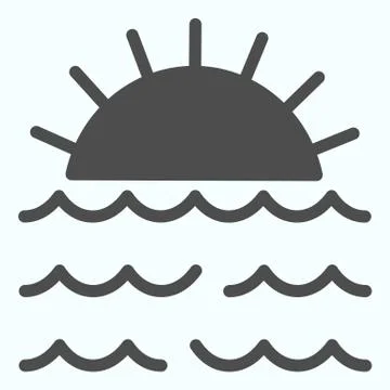 Sunset solid icon. Sun and sea waves vector illustration isolated on white イラスト素材