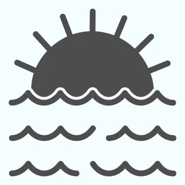 Sunset solid icon. Sunset and sea waves illustration isolated on white. Marine イラスト素材