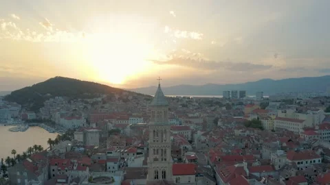 Sunset in Split, Croatia. Diocletian Palace, cathedral, Dalmata region 4K Stock Footage 154734644