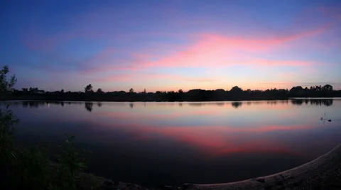 Sunset, Spring flood in the river Kiya. Mariinsk, Kemerovo Region, Russia,  Stock Footage 59440990