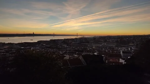 Sunset St. George Castle, Lisbon, Portugal, Europe. Stock Footage 172501539