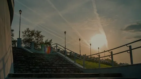 Sunset, stairs, railing Stock Footage 55804718
