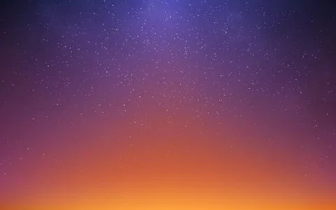 Sunset stars. Realistic orange gradient with starlight effect. Starry night sky Stock Illustration