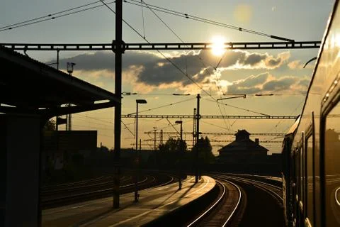 Sunset a the station  Stock Photos