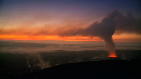 Sunset With Steam from Volcanic Lava Skylight Stock Footage 628809