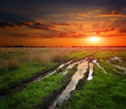 Sunset in steppe Stock Photos
