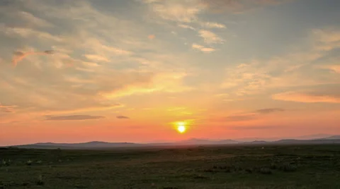 Sunset in the steppes of the Gobi desert, Mongolia. Full HD Stock Footage 68998874
