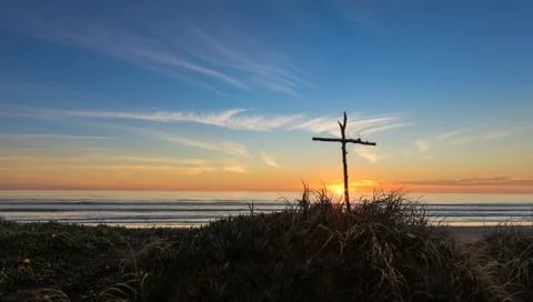 Sunset Stick Cross Stock Photos