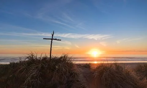 Sunset Stick Cross Stock Photos