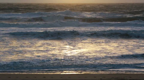 Sunset storm waves crashing during windy evening on Atlantic ocean Stock Footage 35252285