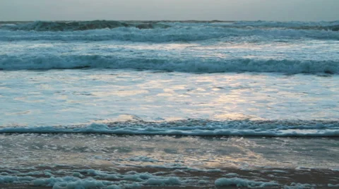 Sunset storm waves crashing during windy evening on Atlantic ocean Stock Footage 35252499