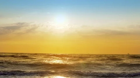 Sunset storm waves crashing during windy evening on Atlantic ocean Stock Footage 82863329