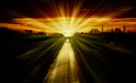 Sunset stream Stock Photos