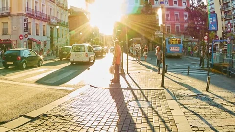 Sunset in the streets of Madrid Video stock 72909147