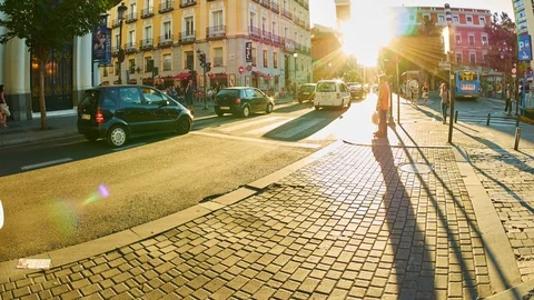 Sunset in the streets of Madrid Stock Footage 88050017