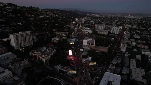 The Sunset Strip at Rush Hour in West Hollywood, CA | Drone Stock Footage 252857058