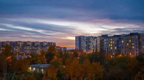 Sunset on the suburb of the big city Stock Footage 49024333