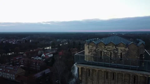 Sunset in the suburbs of Germany. Drone. River in the city. Boats in the water. Stock Footage 231785046