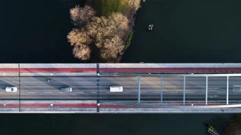 Sunset in the suburbs of Germany. River in the city. Boats in the water. Stock Footage 231784487
