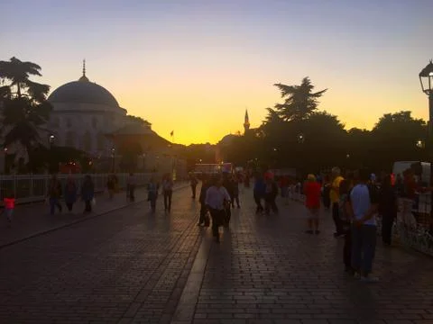 Sunset in Sultanahmet Square. Stock Photos