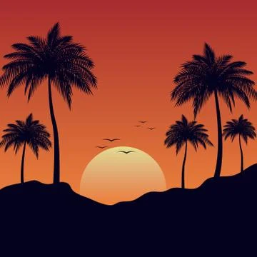 Sunset of summer landscape background Ilustração Stock