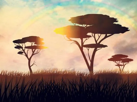 Sunset Summer Landscape Stock Illustration