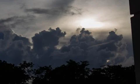 Sunset with summer or winter clouds Stock Photos