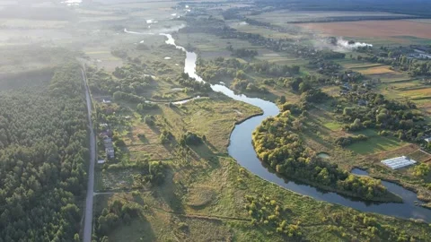 Sunset summer river Ros quiet water, Ukraine Stock Footage 161084324