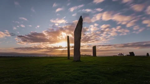 Sunset in Summer at the Standing Stones of Stenness in Orkney 4K Time Lapse Video stock 253194574