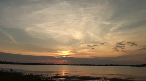 Sunset of a sun above a lake Stock Footage 33283772