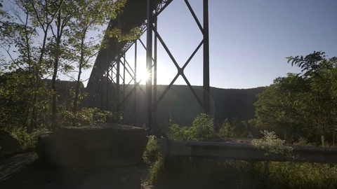 Sunset Sun Beams under New River Bridge in West Virginia Stock Footage 82166202