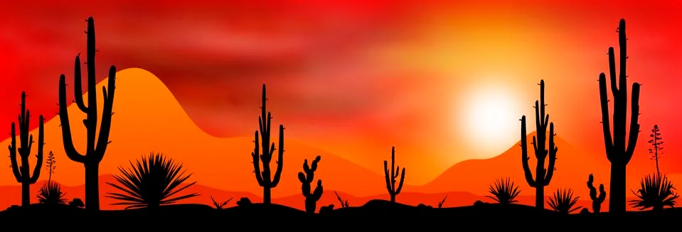 Sunset sun in the desert Stock Illustration