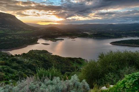 Sunset sun forest lake Stock Photos