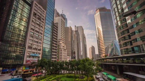 Sunset sun light hong kong traffic street panorama 4k time lapse china Stock Footage 73027431