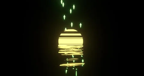Sunset sun with moving streaks on the ocean horizon. Particles rising upward Stock Footage 160078027