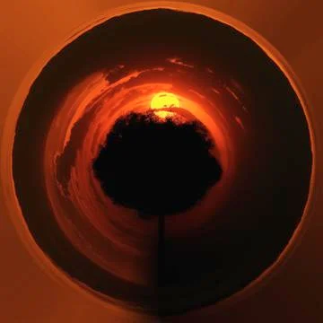 Sunset sun over the trees in the clouds. Dramatic fantastic sunset. Stock Photos