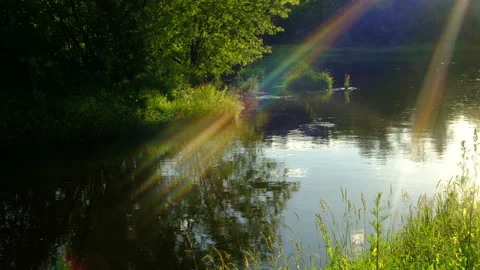 Sunset, sun rays, cinematic river Stock Footage 278415787