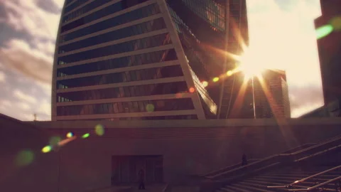Sunset sun reflected in a skyscraper Stock Footage 88385018