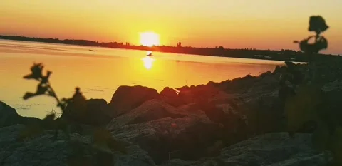 Sunset / sun / river / shore Stock Footage 140817063
