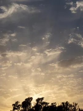 Sunset sun with a set of altocumulus clouds in the sky Fotos Stock