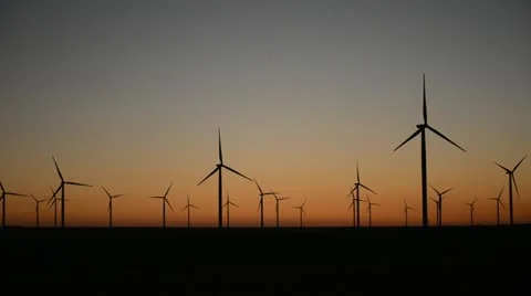 Sunset, Sun Set, Clean and Renewable Energy, Wind Power, Turbine, Windmill Video stock 12560754