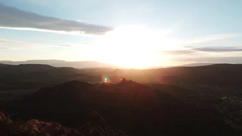 Sunset Sunlight Between Red Rocks Drone Sedona Arizona Stock Footage 317079855
