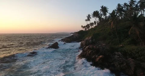 Sunset Sunlight Over Ocean Aerial Drone Flying Video stock 127968286
