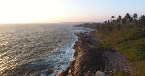 Sunset Sunlight Over Ocean Aerial Drone Flying Video stock 127968554