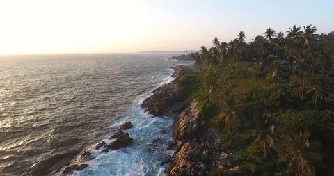 Sunset Sunlight Over Ocean Aerial Drone Flying Video stock 127968569